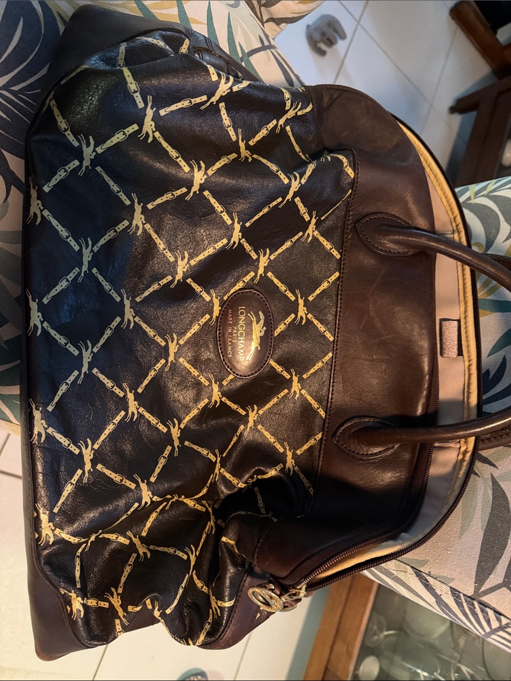 Longchamp Brown Leather Travel Bag